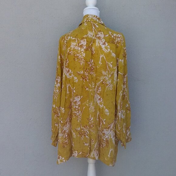 Free People We the Free "It's A Vibe" Yellow Lagenlook Long Sleeve Shirt Medium - Picture 5 of 8